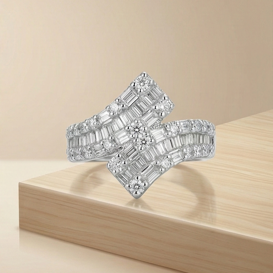 925 Sterling Silver Geometric Chevron Ring High Polish Rhodium Jewellery