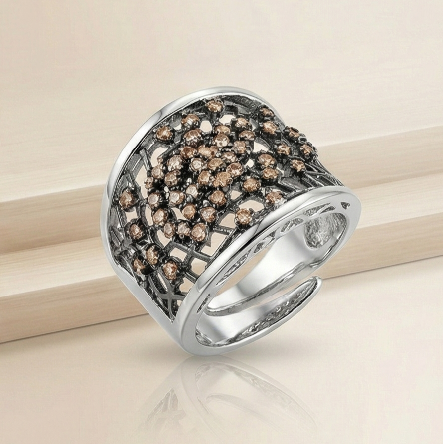 925 Sterling Silver Openwork Mesh Ring High Polish Rhodium Jewellery - Size 9