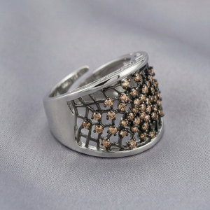 925 Sterling Silver Openwork Mesh Ring High Polish Rhodium Jewellery - Size 7