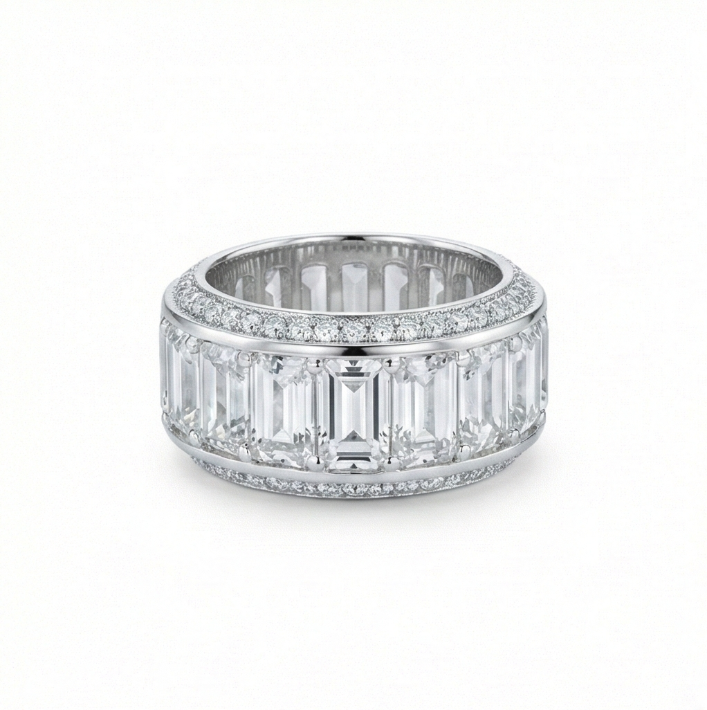 925 Sterling Silver Thick Eternity Band Ring High Polish Rhodium Finish Luxury Jewellery for Women - Size 8