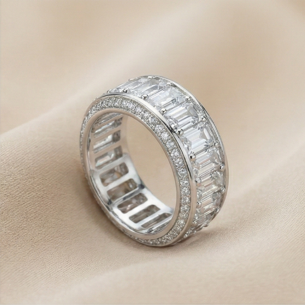 925 Sterling Silver Thick Eternity Band Ring High Polish Rhodium Finish Luxury Jewellery for Women - Size 8