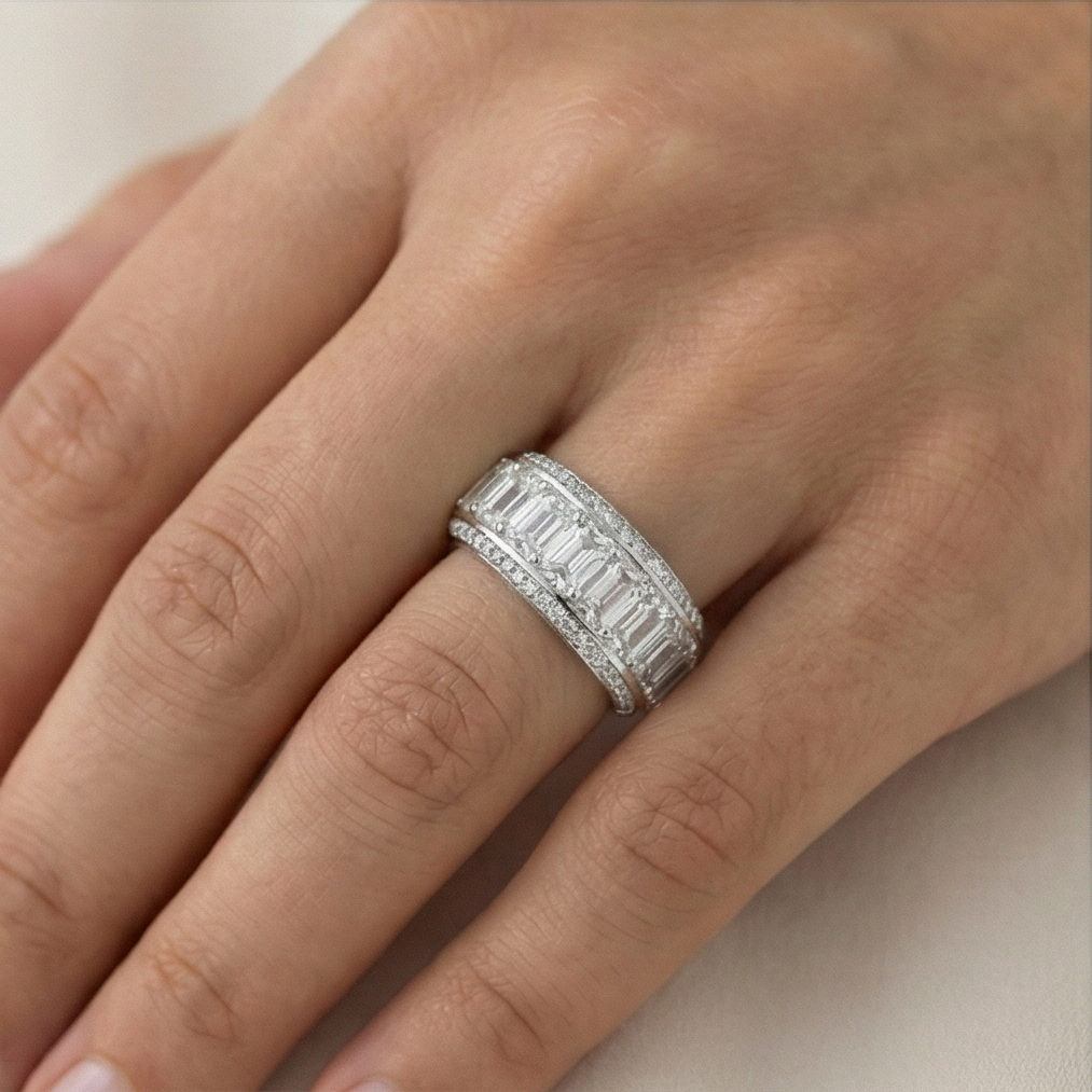 925 Sterling Silver Thick Eternity Band Ring High Polish Rhodium Finish Luxury Jewellery for Women - Size 7