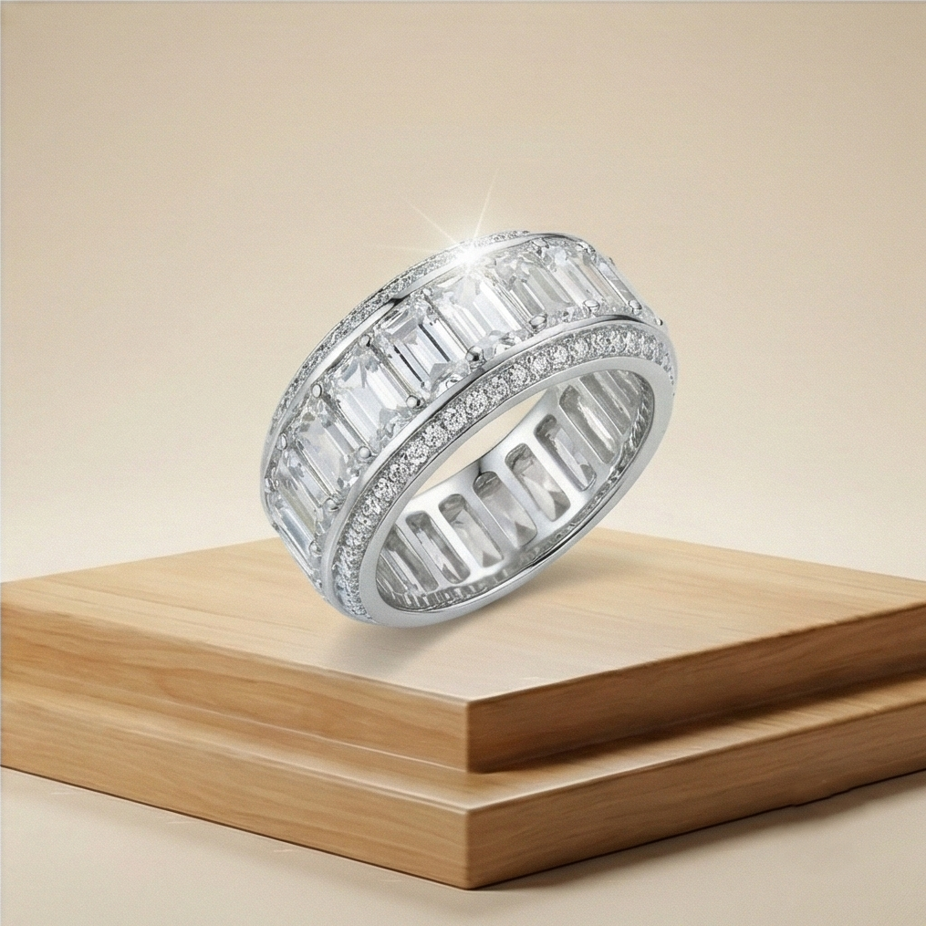 925 Sterling Silver Thick Eternity Band Ring High Polish Rhodium Finish Luxury Jewellery for Women - Size 7