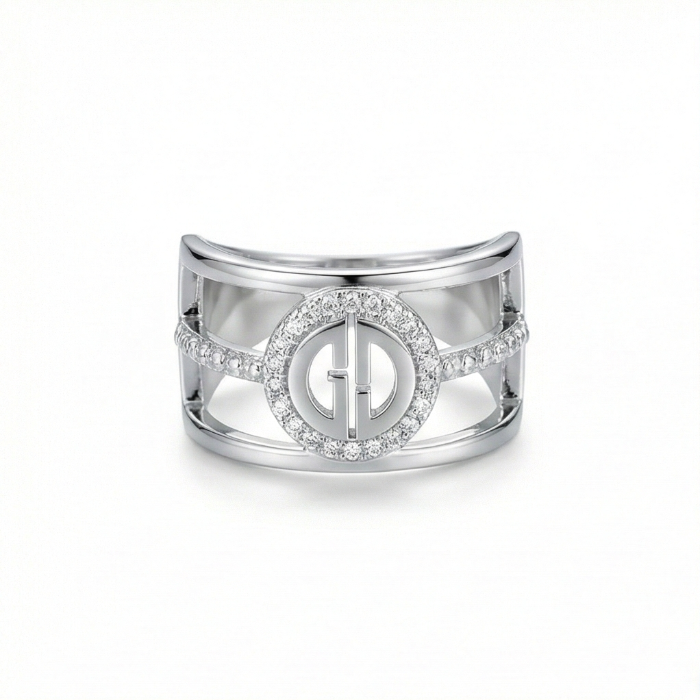 925 Sterling Silver Wide Cutout Geometric Ring High Polish Rhodium Finish Contemporary Jewellery - Size 6