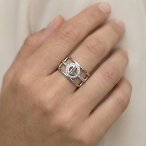 925 Sterling Silver Wide Cutout Geometric Ring High Polish Rhodium Finish Contemporary Jewellery - Size 6