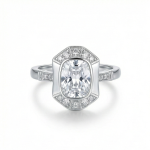 925 Sterling Silver Vintage Art Deco Halo Ring High Polish Rhodium Finish Classic Jewellery – Size 7