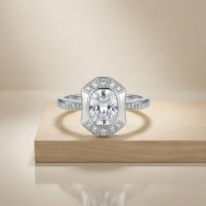 925 Sterling Silver Vintage Art Deco Halo Ring High Polish Rhodium Finish Classic Jewellery - Size 7