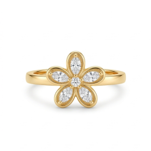 925 Sterling Silver Clear Floral Ring Yellow Gold Finish Jewellery for Women - Size 8