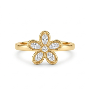 925 Sterling Silver Clear Floral Ring Yellow Gold Finish Jewellery for Women – Size 7
