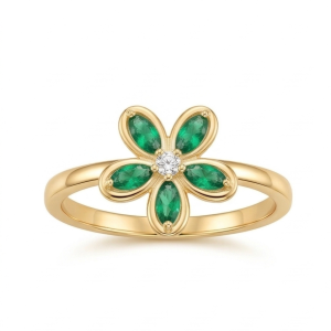 925 Sterling Silver Green Floral Ring Yellow Gold Finish Jewellery for Women – Size 9