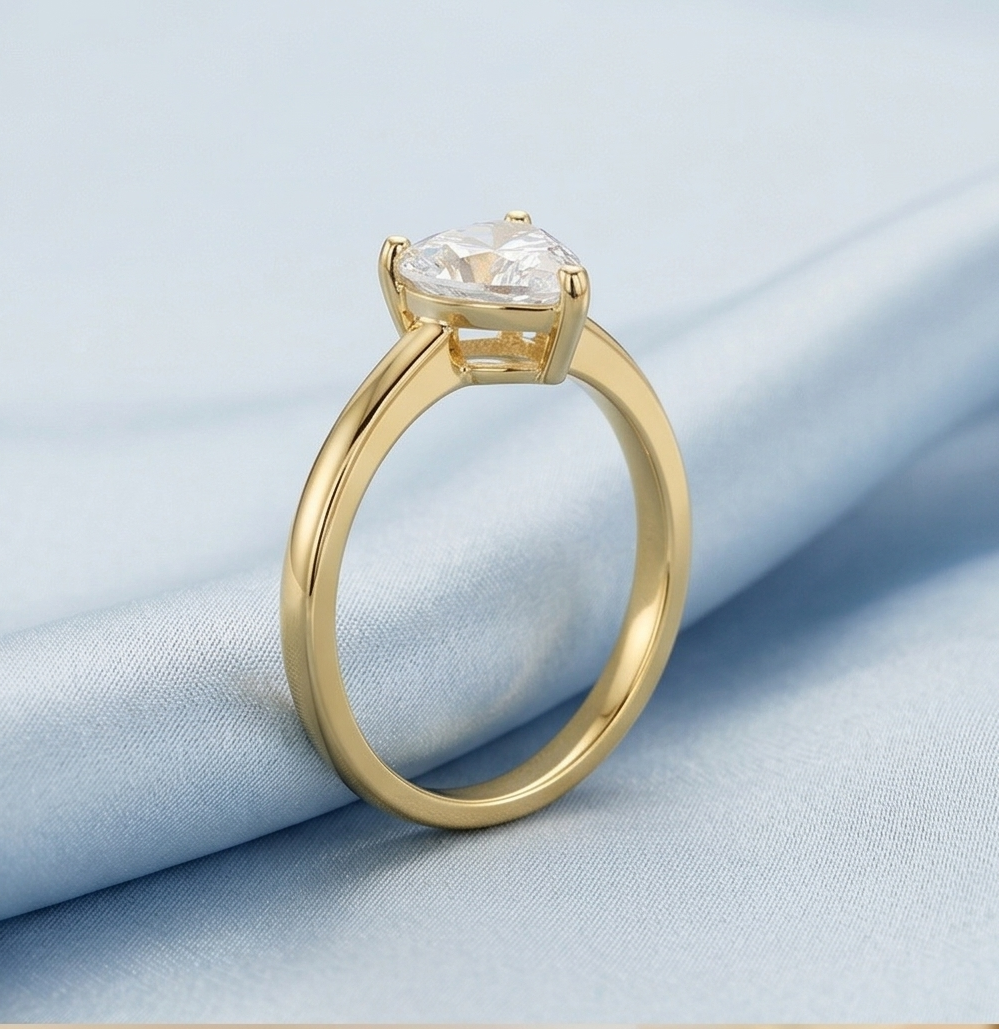925 Sterling Silver Clear Heart Solitaire Ring Yellow Gold Finish Jewellery for Women - Size 7
