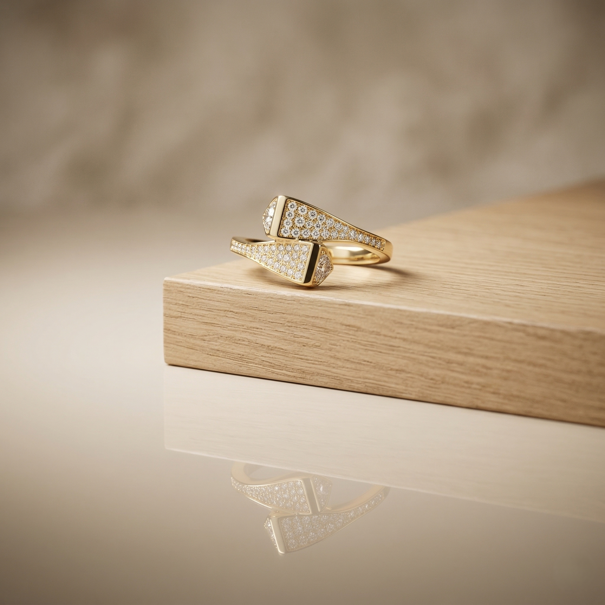 925 Sterling Silver Clear Stone Geometric Bypass Ring Yellow Gold Finish Jewellery for Women - Size 6