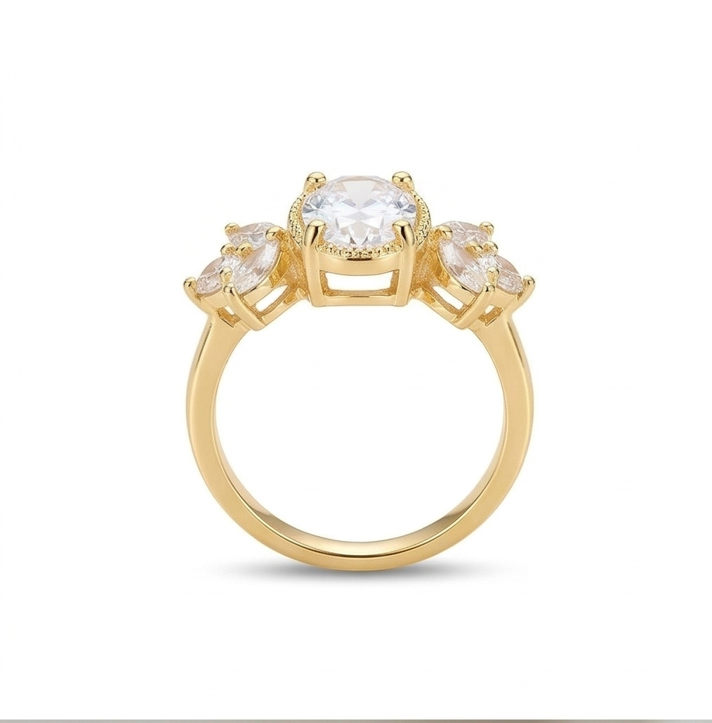 925 Sterling Silver Clear Oval Vintage Ring Yellow Gold Finish Jewellery for Women - Size 6