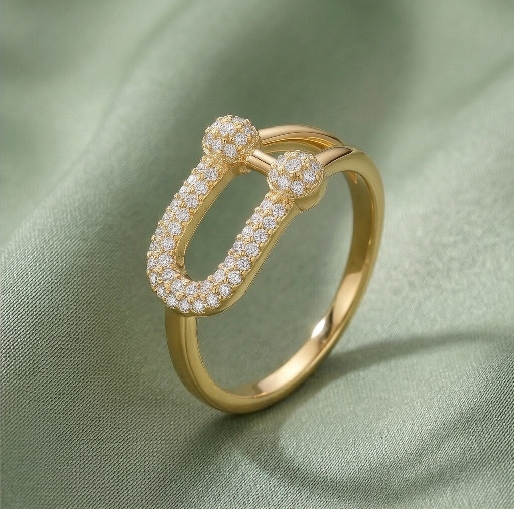925 Sterling Silver U-Link Statement Ring with Yellow Gold Finish Contemporary Women's Jewellery - Size 7