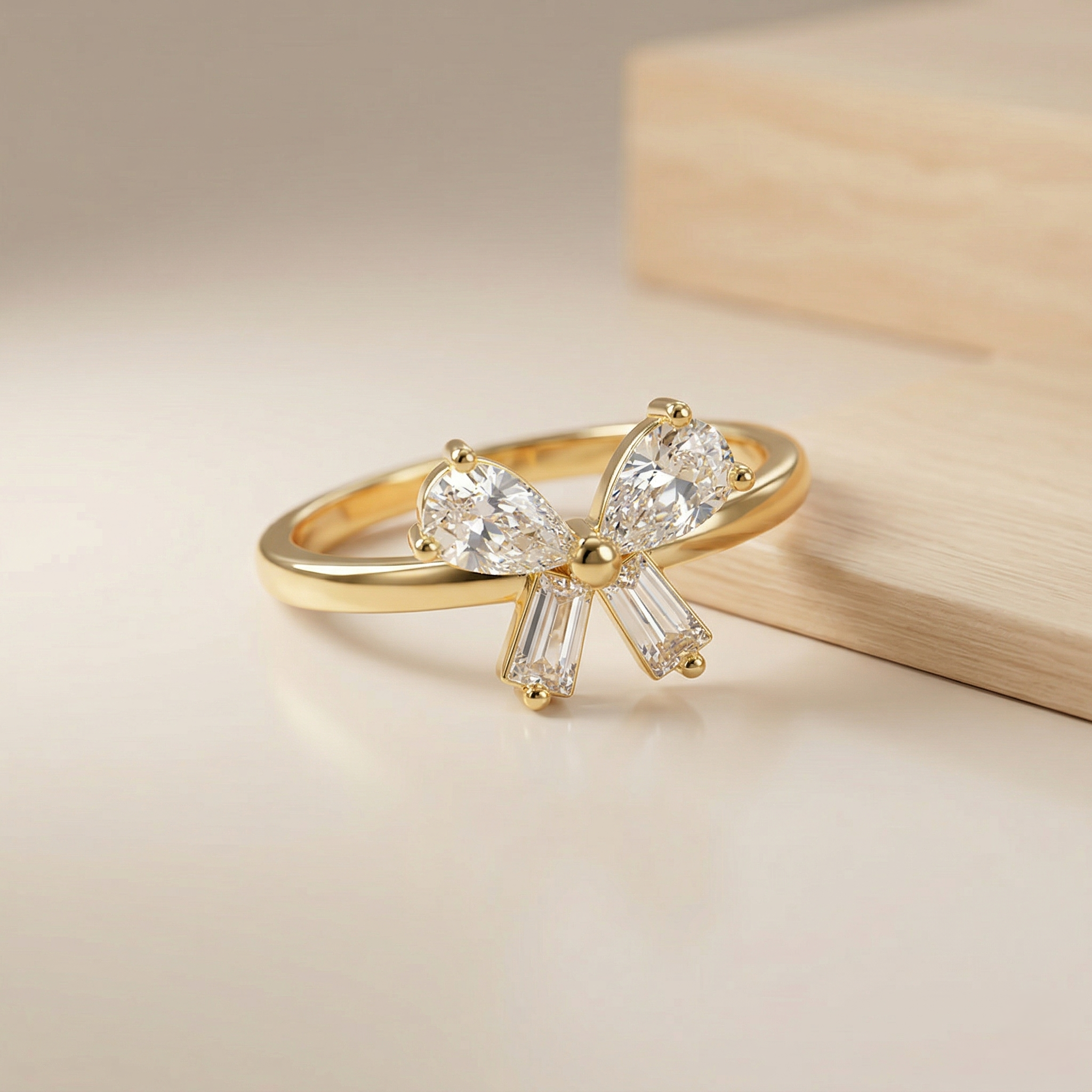 925 Sterling Silver Gold Plated Elegant Bow Ring Jewellery for Women - Size 8