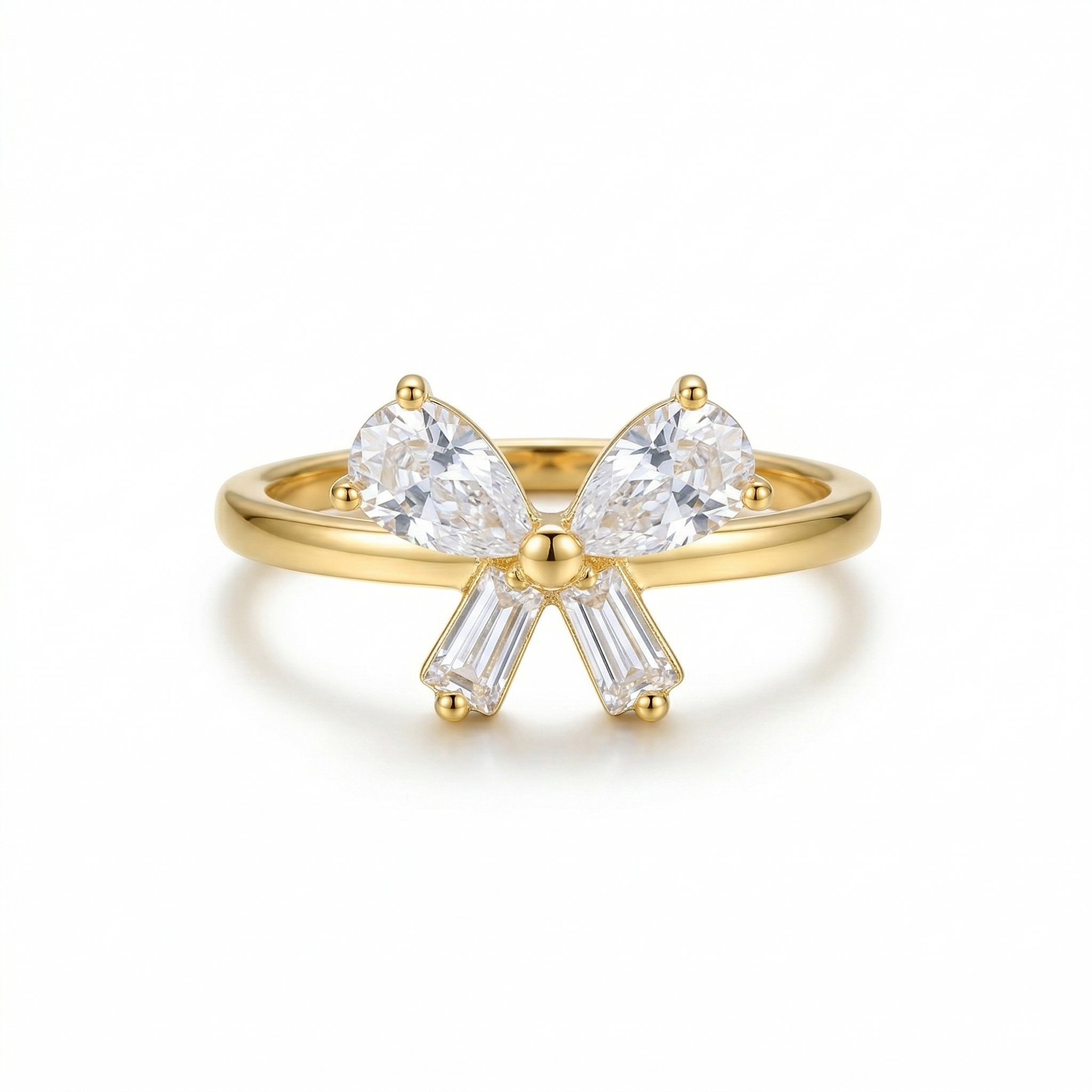 925 Sterling Silver Gold Plated Elegant Bow Ring Jewellery for Women - Size 7