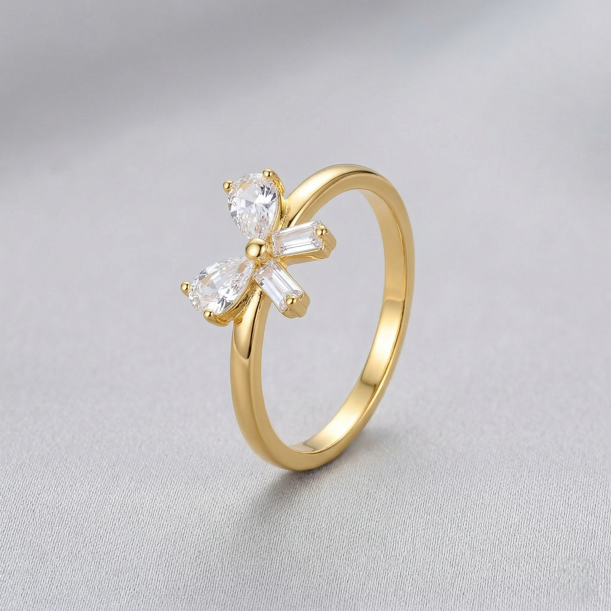 925 Sterling Silver Gold Plated Elegant Bow Ring Jewellery for Women - Size 7