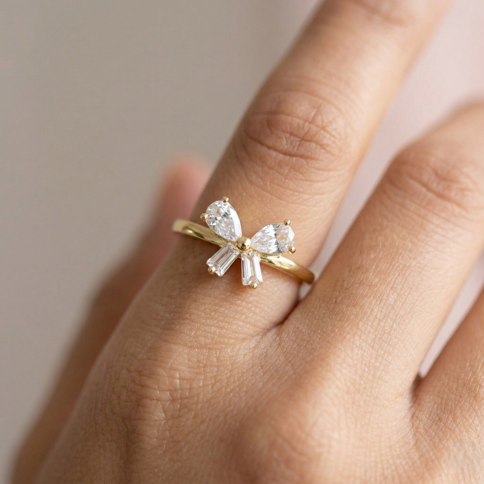 925 Sterling Silver Gold Plated Elegant Bow Ring Jewellery for Women - Size 7