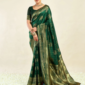 AXONIT Women’s Silk Blend Banarasi Jacquard Zari Motifs Design Saree with Unstitched Blouse Piece