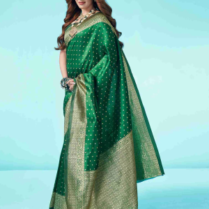 AXONIT Women's Silk Blend Banarasi Jacquard Traditional Motifs Design Saree with Unstitched Blouse Piece