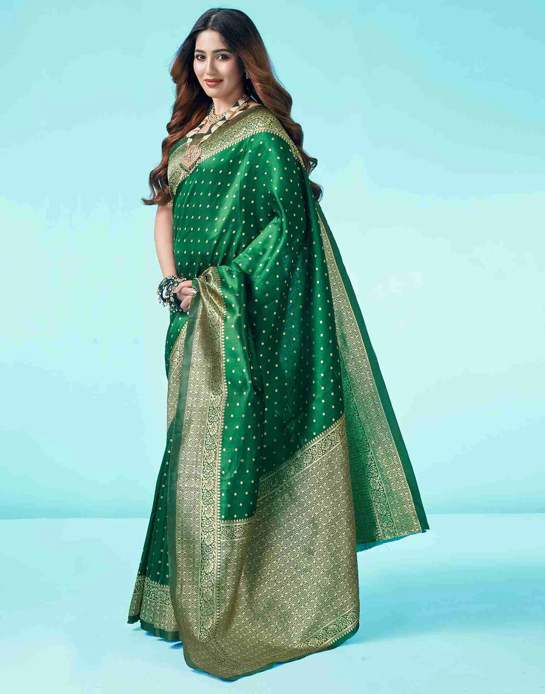 AXONIT Women's Silk Blend Banarasi Jacquard Traditional Motifs Design Saree with Unstitched Blouse Piece
