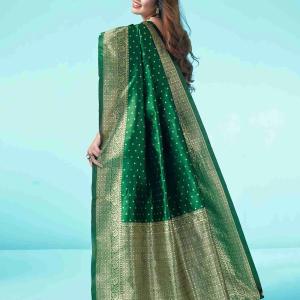 AXONIT Women's Silk Blend Banarasi Jacquard Traditional Motifs Design Saree with Unstitched Blouse Piece