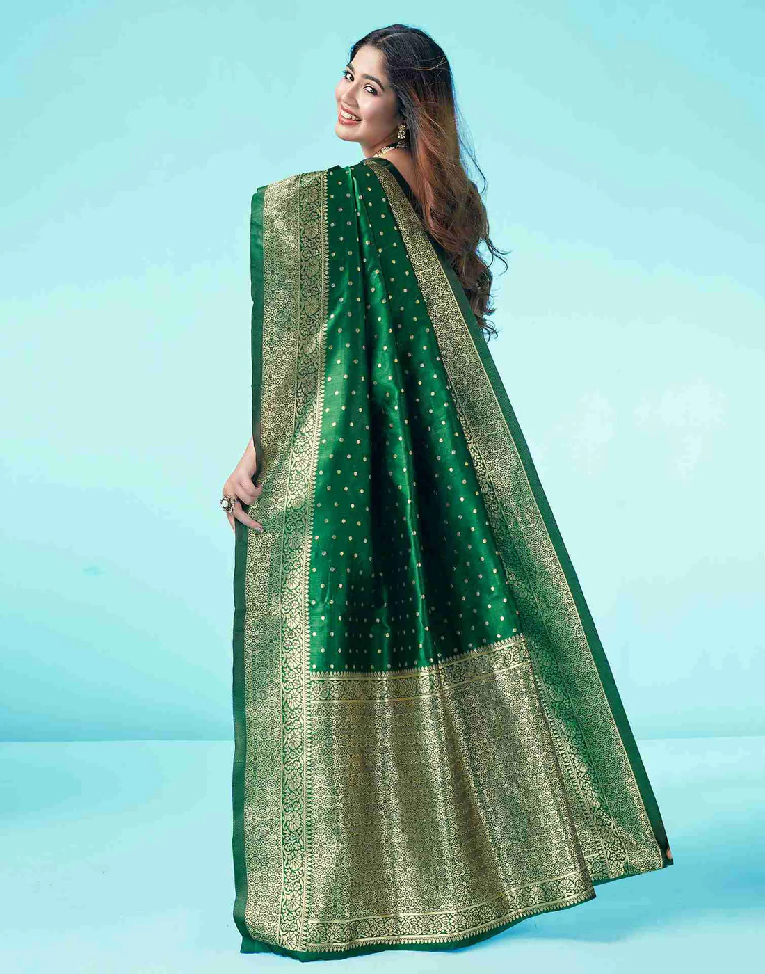 AXONIT Women's Silk Blend Banarasi Jacquard Traditional Motifs Design Saree with Unstitched Blouse Piece