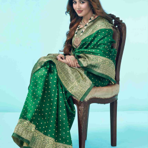 AXONIT Women's Silk Blend Banarasi Jacquard Traditional Motifs Design Saree with Unstitched Blouse Piece