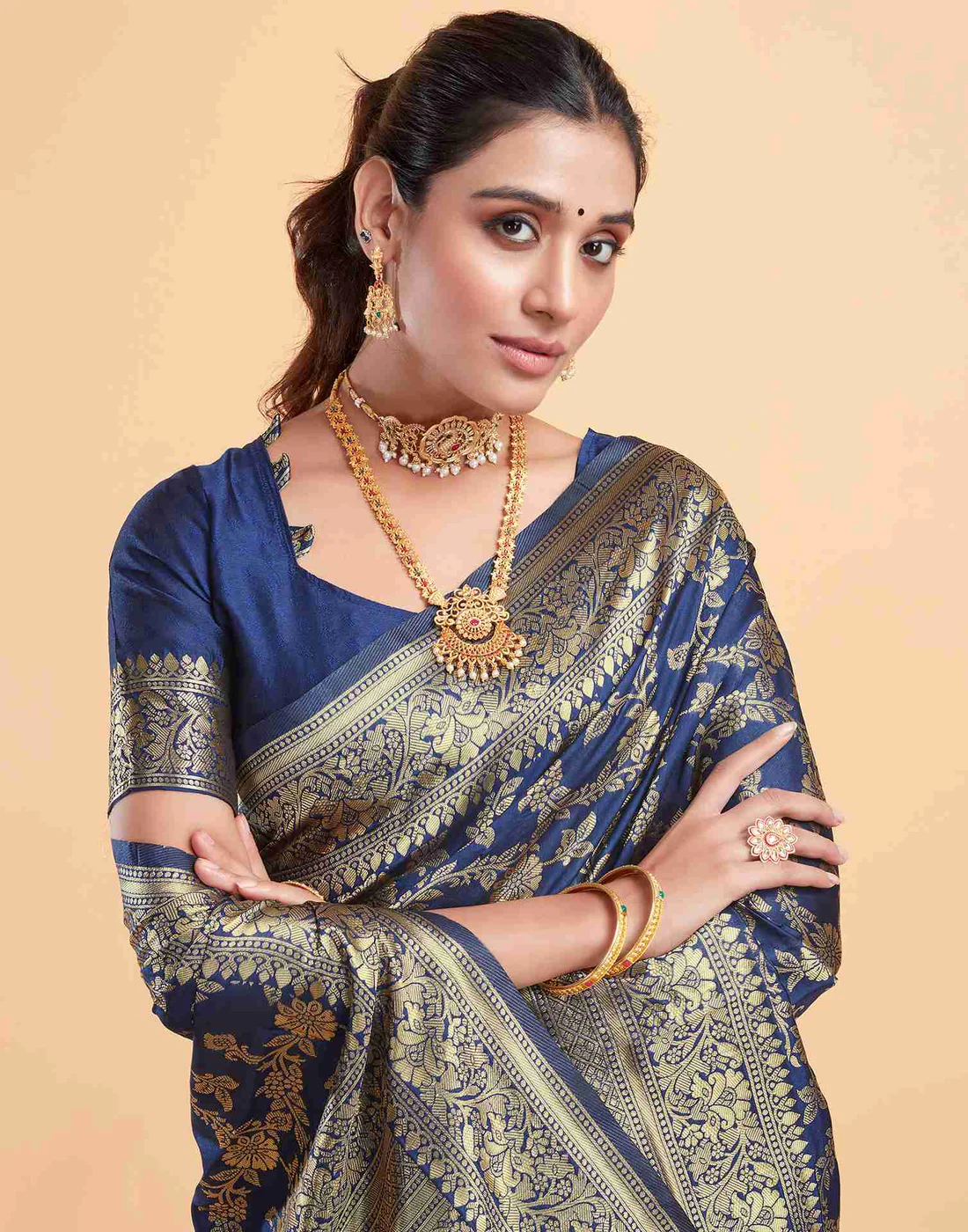 AXONIT Women's Silk Blend Banarasi Jacquard Floral