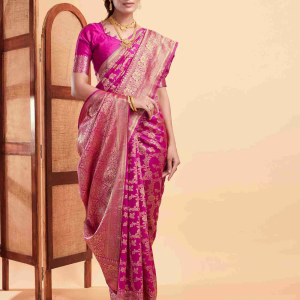 AXONIT Women's Silk Blend Banarasi Jacquard Floral