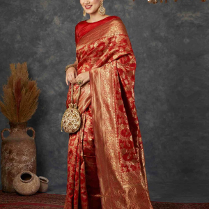 AXONIT Women's Silk Blend Banarasi Jacquard Floral