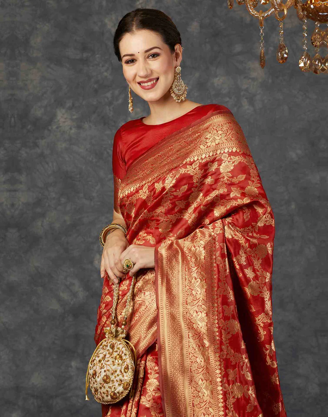 AXONIT Women's Silk Blend Banarasi Jacquard Floral