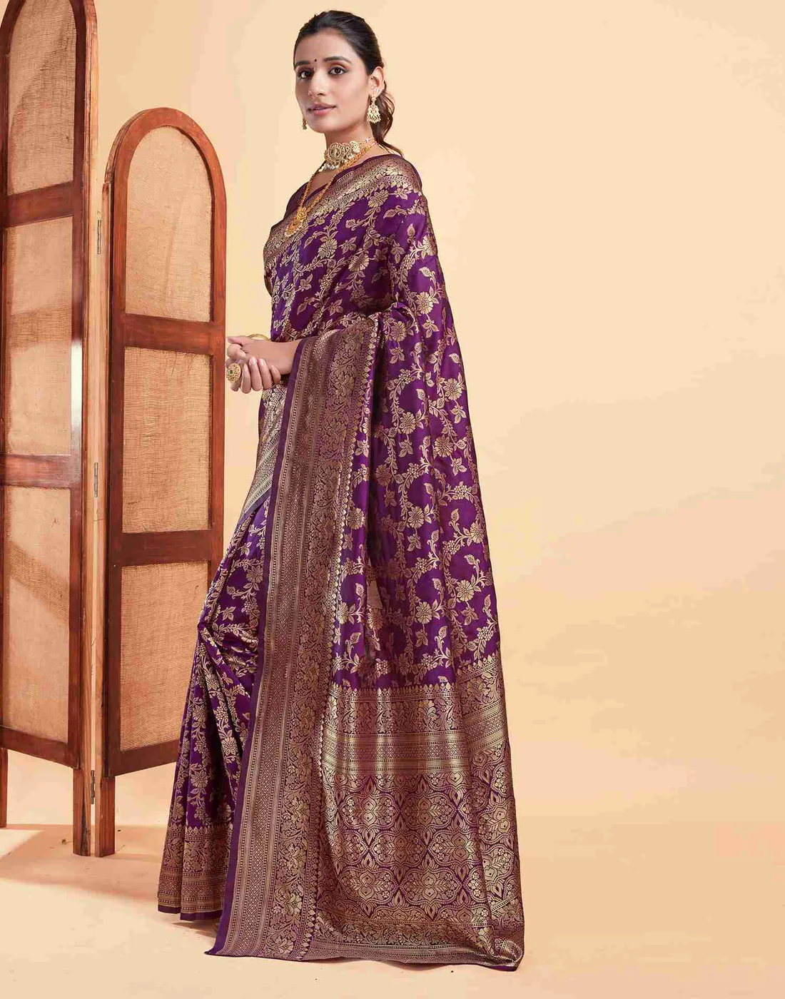 AXONIT Women's Silk Blend Banarasi Jacquard Floral
