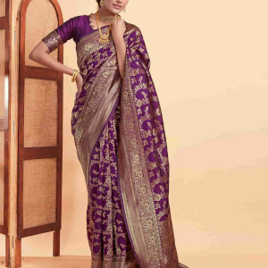 AXONIT Women's Silk Blend Banarasi Jacquard Floral