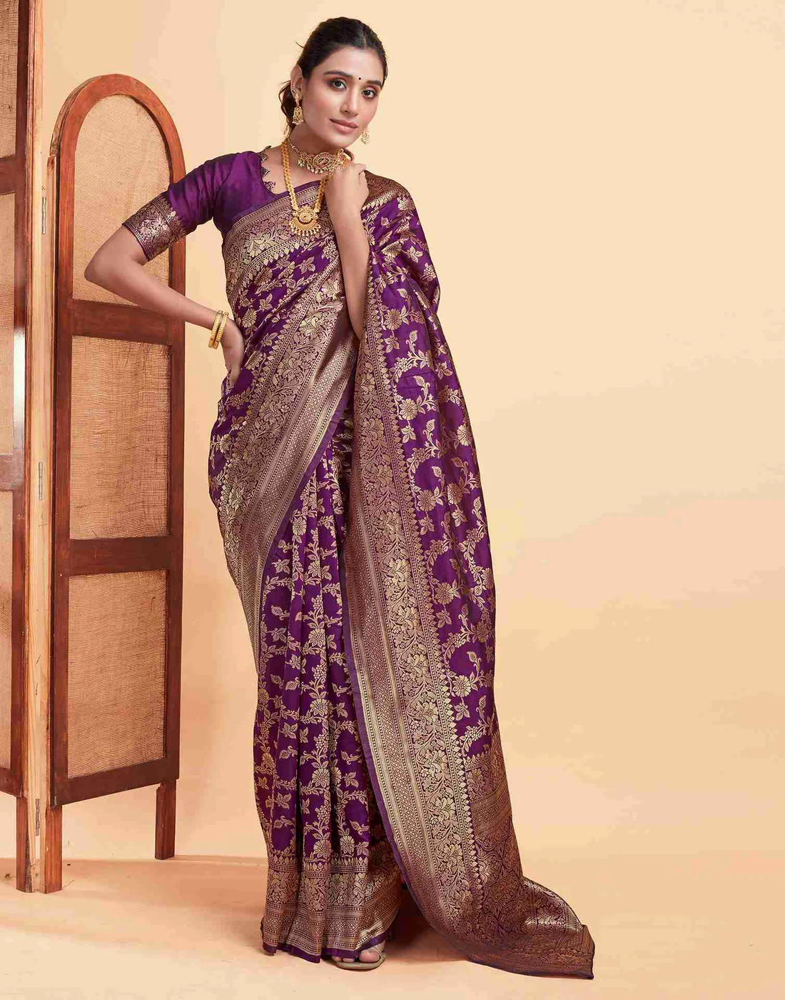 AXONIT Women's Silk Blend Banarasi Jacquard Floral