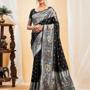 AXONIT Women's Silk Blend Banarasi Jacquard Multicolor Floral