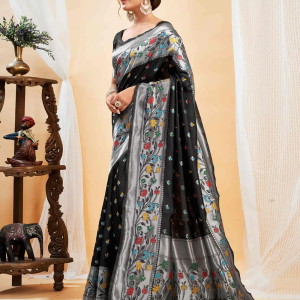 AXONIT Women's Silk Blend Banarasi Jacquard Multicolor Floral