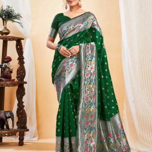 AXONIT Women’s Silk Blend Banarasi Jacquard Multicolor Floral