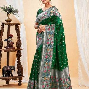 AXONIT Women's Silk Blend Banarasi Jacquard Multicolor Floral