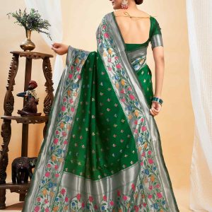 AXONIT Women's Silk Blend Banarasi Jacquard Multicolor Floral