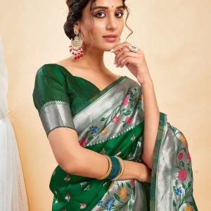 AXONIT Women's Silk Blend Banarasi Jacquard Multicolor Floral
