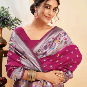 AXONIT Women's Silk Blend Banarasi Jacquard Multicolor Floral