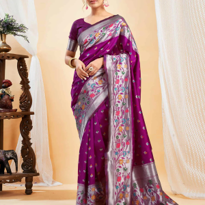 AXONIT Women's Silk Blend Banarasi Jacquard Multicolor Floral