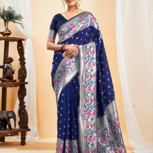 AXONIT Women's Silk Blend Banarasi Jacquard Multicolor Floral