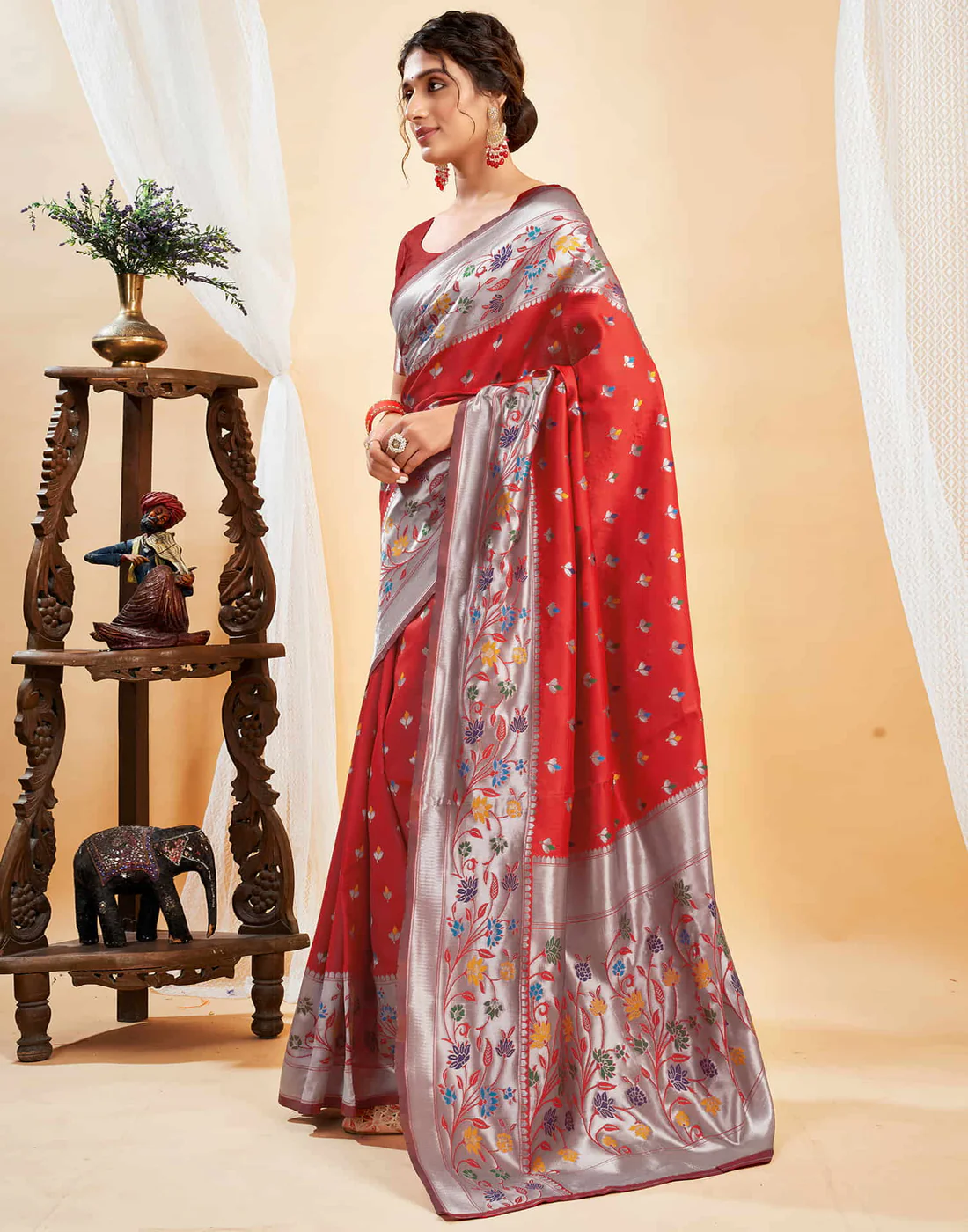 AXONIT Women's Silk Blend Banarasi Jacquard Multicolor Floral