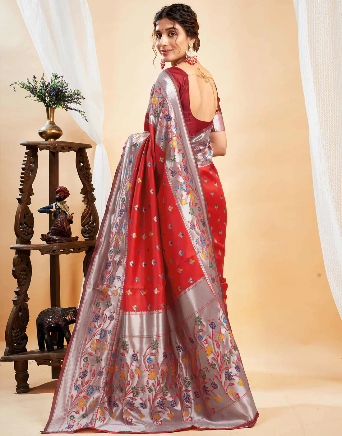 AXONIT Women's Silk Blend Banarasi Jacquard Multicolor Floral