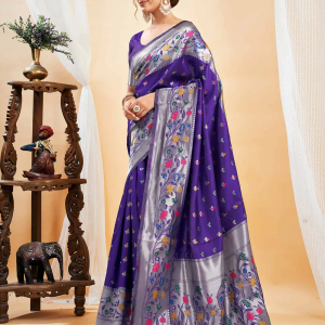 AXONIT Women's Silk Blend Banarasi Jacquard Multicolor Floral
