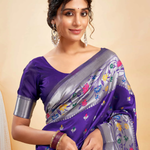 AXONIT Women's Silk Blend Banarasi Jacquard Multicolor Floral