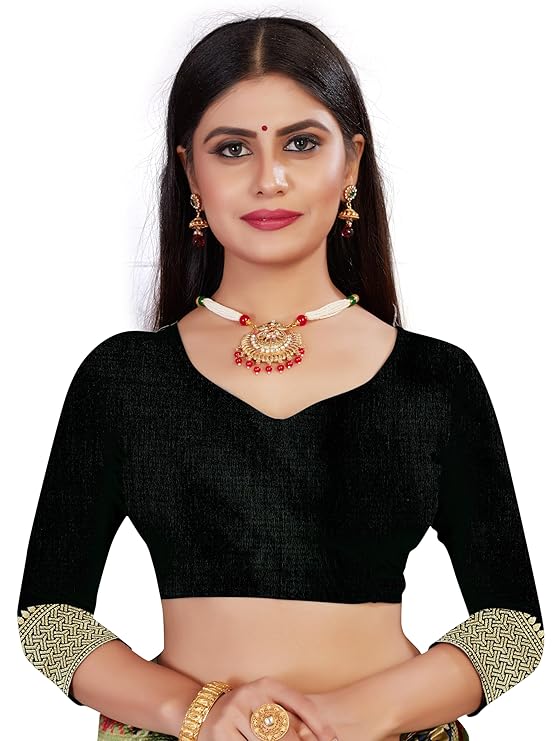 AXONIT Women's Silk Blend Banarasi Jacquard Zari Butta with Brocade Pallu Design Saree with Unstitched Blouse Piece