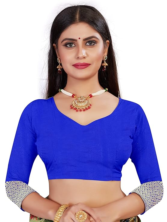 AXONIT Women's Silk Blend Banarasi Jacquard Zari Butta with Brocade Pallu Design Saree with Unstitched Blouse Piece